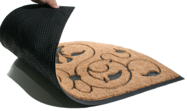 Homeroots 30" X 48" Beige And Black Rubber And Coir Outdoor Semi Circle Door Mat   572191