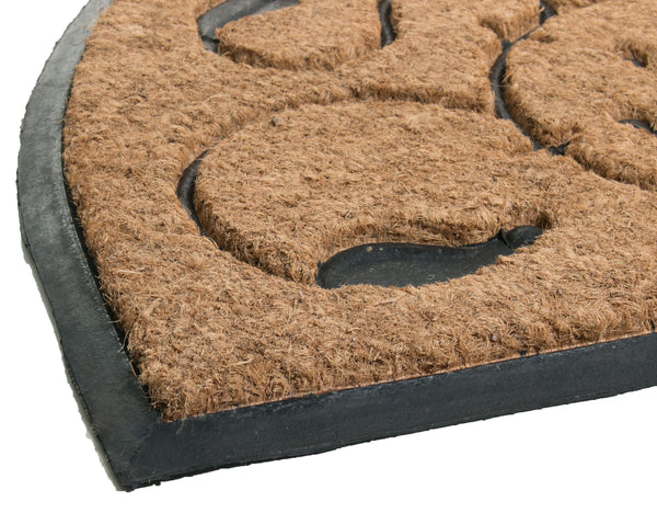 Homeroots 30" X 48" Beige And Black Rubber And Coir Outdoor Semi Circle Door Mat   572191