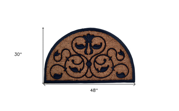 Homeroots 30" X 48" Beige And Black Rubber And Coir Outdoor Semi Circle Door Mat   572191
