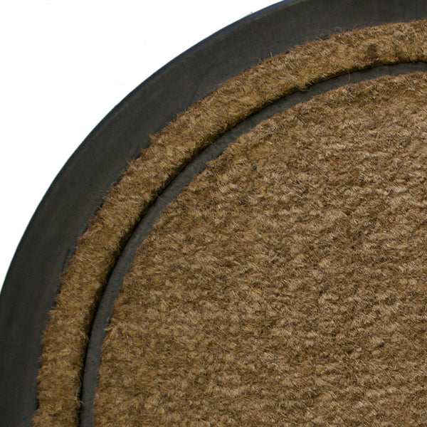 Homeroots 20" X 32" Beige And Black Rubber And Coir Outdoor Semi Circle Door Mat   572194