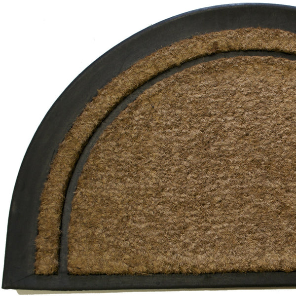 Homeroots 20" X 32" Beige And Black Rubber And Coir Outdoor Semi Circle Door Mat   572194
