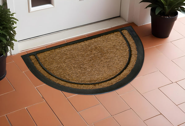 Homeroots 20" X 32" Beige And Black Rubber And Coir Outdoor Semi Circle Door Mat   572194