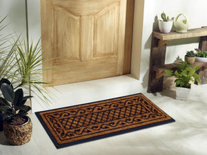 Homeroots 18" X 47" Beige And Black Rubber And Coir Outdoor Door Mat   572199