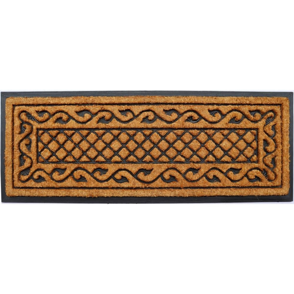 Homeroots 18" X 47" Beige And Black Rubber And Coir Outdoor Door Mat   572199