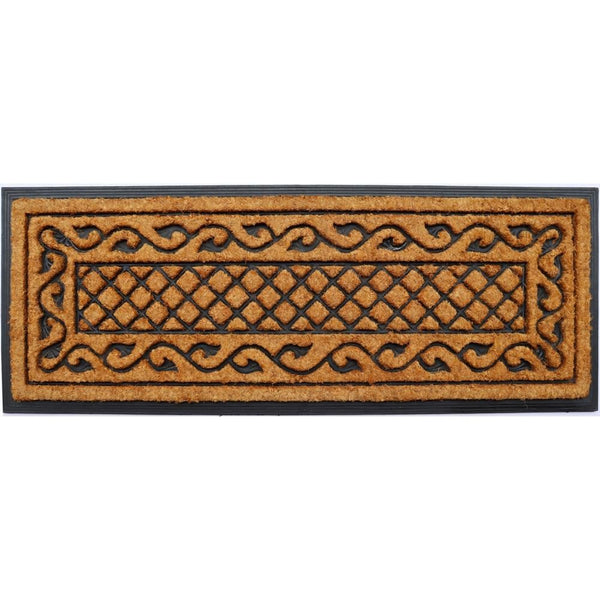 Homeroots 18" X 47" Beige And Black Rubber And Coir Outdoor Door Mat   572199