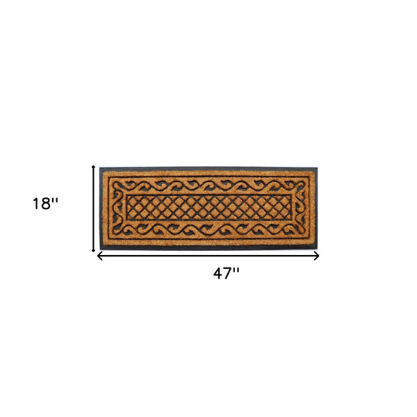 Homeroots 18" X 47" Beige And Black Rubber And Coir Outdoor Door Mat   572199