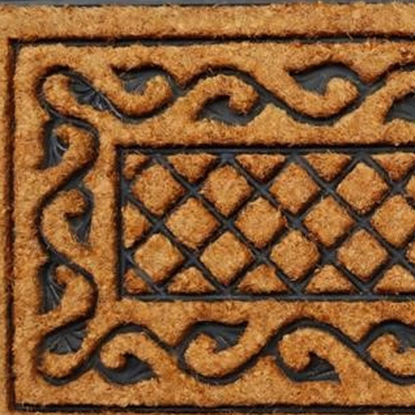 Homeroots 18" X 47" Beige And Black Rubber And Coir Outdoor Door Mat   572199