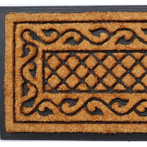 Homeroots 18" X 47" Beige And Black Rubber And Coir Outdoor Door Mat   572199