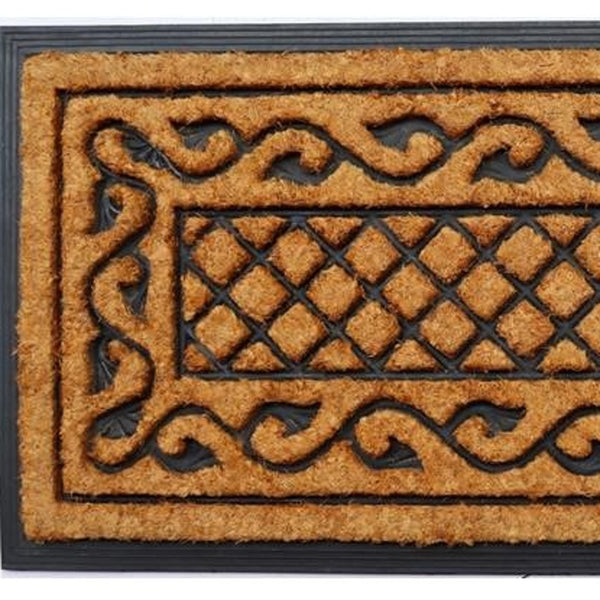 Homeroots 18" X 47" Beige And Black Rubber And Coir Outdoor Door Mat   572199