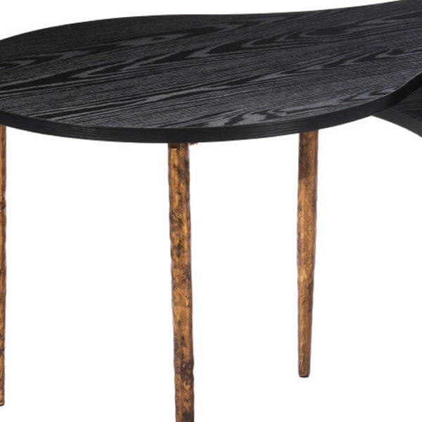 HomeRoots Set of Two Free-Form Black Wood and Distressed Bronze Steel Coffee and End Tables for Modern Living 572203