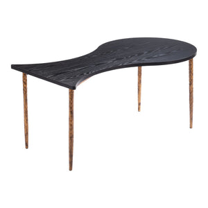 HomeRoots Set of Two Free-Form Black Wood and Distressed Bronze Steel Coffee and End Tables for Modern Living 572203
