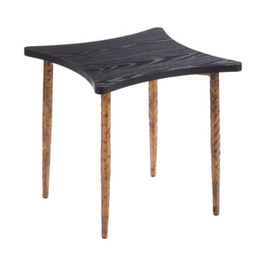 HomeRoots Set of Two Free-Form Black Wood and Distressed Bronze Steel Coffee and End Tables for Modern Living 572203