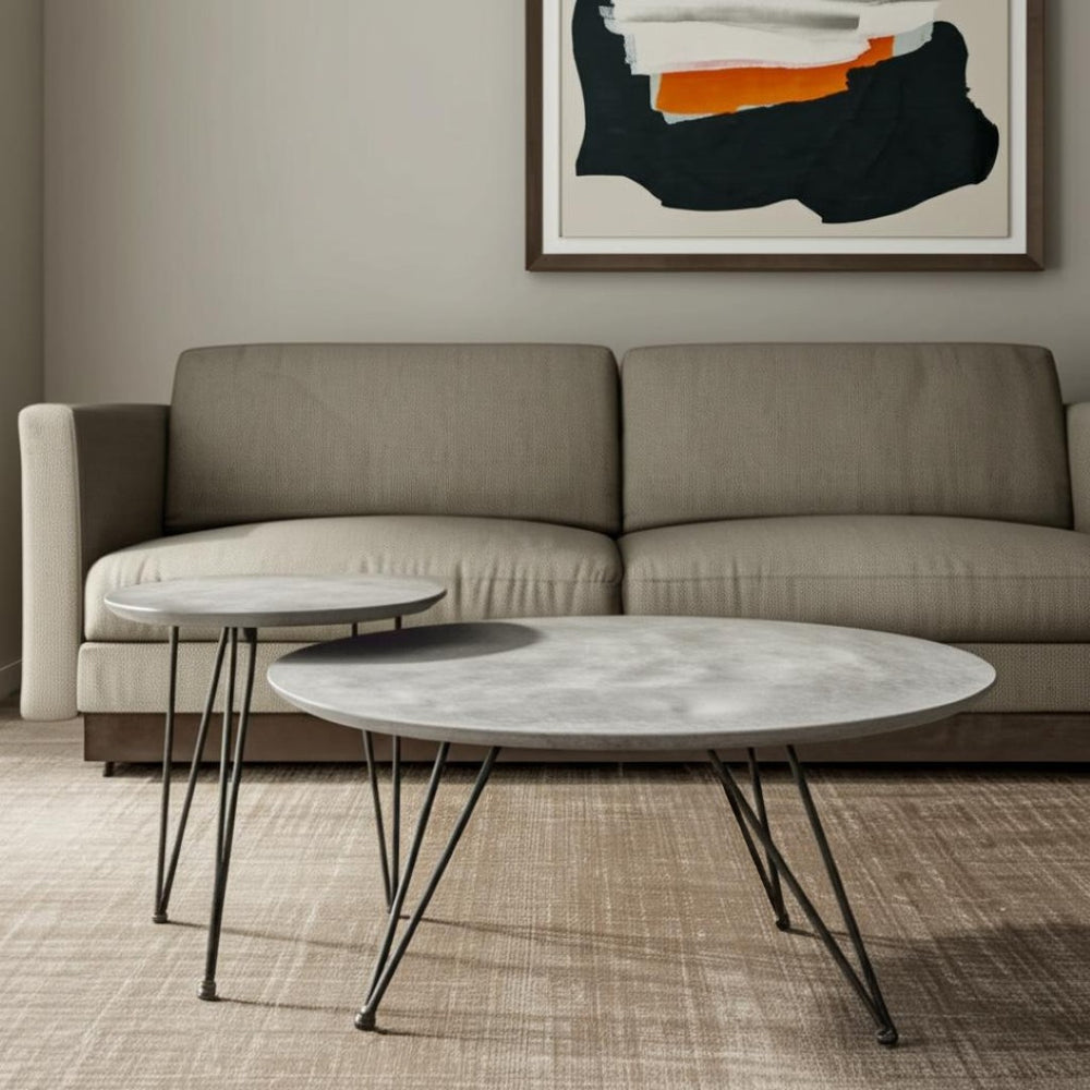 HomeRoots Set of Two Modern Gray and Black Round Nested Coffee Tables – Stylish, Space-Saving Design! 572204