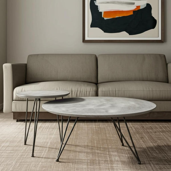 HomeRoots Set of Two Modern Gray and Black Round Nested Coffee Tables – Stylish, Space-Saving Design! 572204