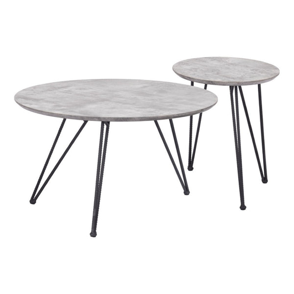 HomeRoots Set of Two Modern Gray and Black Round Nested Coffee Tables – Stylish, Space-Saving Design! 572204