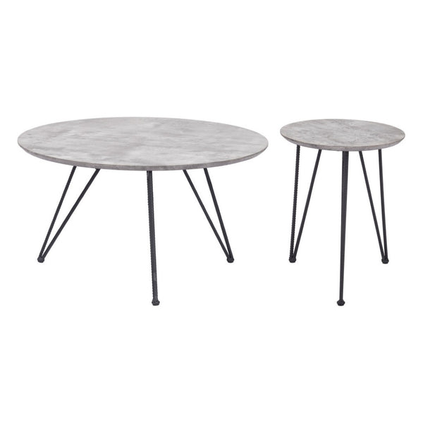HomeRoots Set of Two Modern Gray and Black Round Nested Coffee Tables – Stylish, Space-Saving Design! 572204