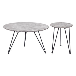 HomeRoots Set of Two Modern Gray and Black Round Nested Coffee Tables – Stylish, Space-Saving Design! 572204