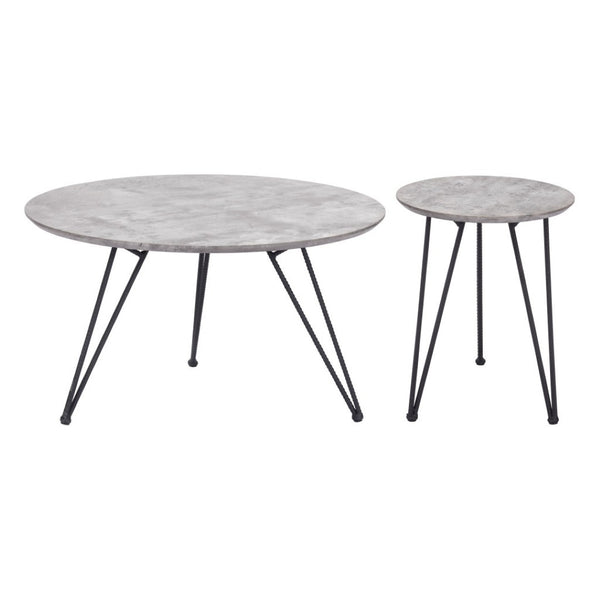 HomeRoots Set of Two Modern Gray and Black Round Nested Coffee Tables – Stylish, Space-Saving Design! 572204
