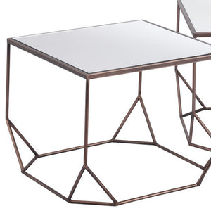 HomeRoots Set of Two Glamorous Square Mirrored Glass and Steel Coffee Tables for Modern Living Spaces 572205