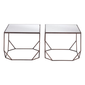 HomeRoots Set of Two Glamorous Square Mirrored Glass and Steel Coffee Tables for Modern Living Spaces 572205