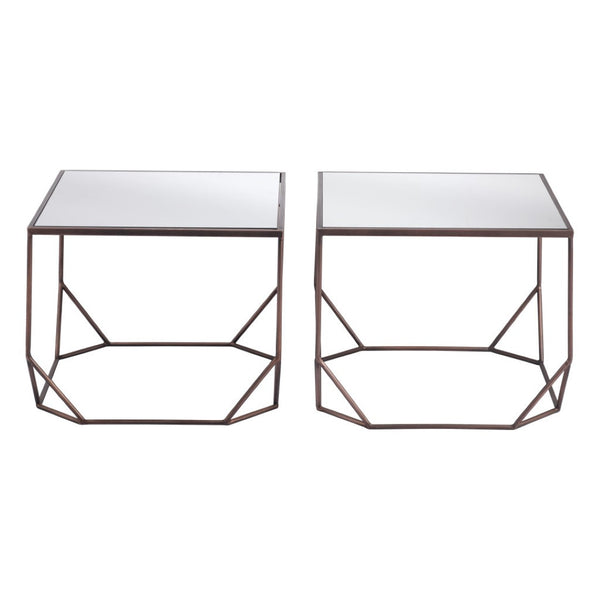 HomeRoots Set of Two Glamorous Square Mirrored Glass and Steel Coffee Tables for Modern Living Spaces 572205