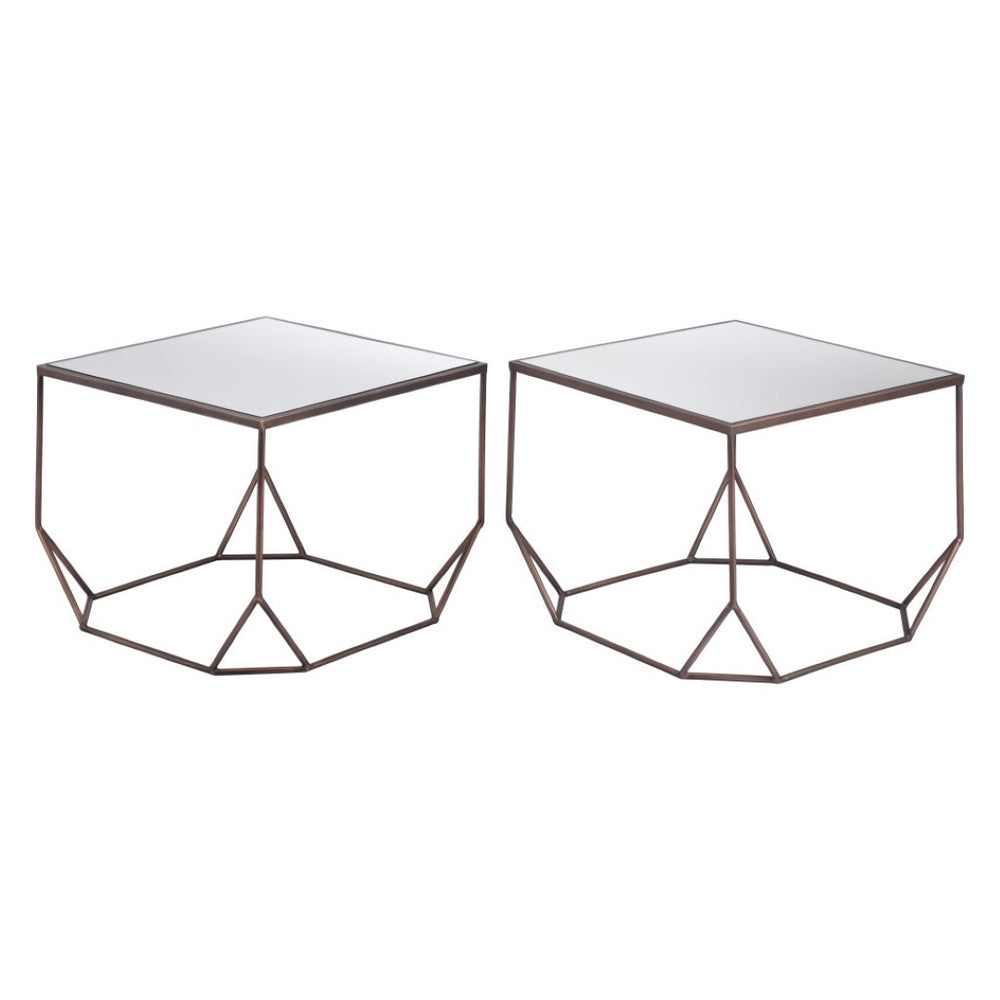 HomeRoots Set of Two Glamorous Square Mirrored Glass and Steel Coffee Tables for Modern Living Spaces 572205