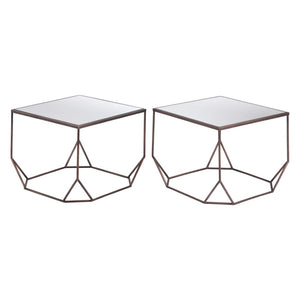 HomeRoots Set of Two Glamorous Square Mirrored Glass and Steel Coffee Tables for Modern Living Spaces 572205