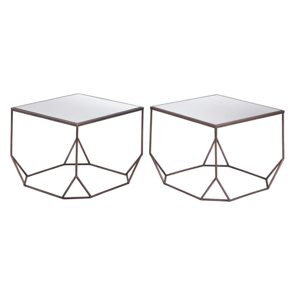 HomeRoots Set of Two Glamorous Square Mirrored Glass and Steel Coffee Tables for Modern Living Spaces 572205