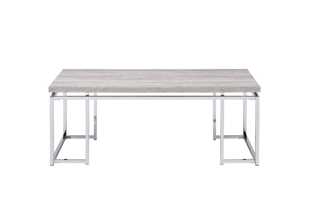 HomeRoots 47" Contemporary Oak and Silver Coffee Table - Stylish Durability for Living Rooms and Offices 572209