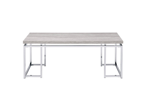 HomeRoots 47" Contemporary Oak and Silver Coffee Table - Stylish Durability for Living Rooms and Offices 572209