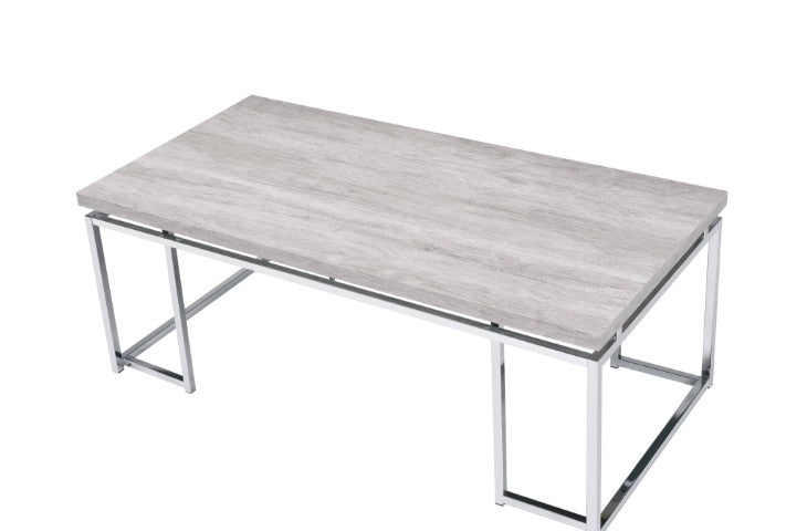 Homeroots 47" Stylish Oak And Silver Coffee Table – Modern Wood And Metal Frame Accent For Your Living Room Decor   572209