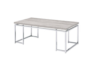 Homeroots 47" Stylish Oak And Silver Coffee Table – Modern Wood And Metal Frame Accent For Your Living Room Decor   572209
