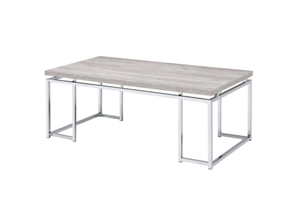 Homeroots 47" Stylish Oak And Silver Coffee Table – Modern Wood And Metal Frame Accent For Your Living Room Decor   572209
