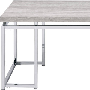 Homeroots 47" Stylish Oak And Silver Coffee Table – Modern Wood And Metal Frame Accent For Your Living Room Decor   572209