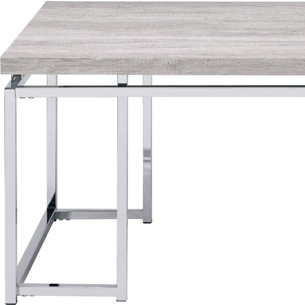 Homeroots 47" Stylish Oak And Silver Coffee Table – Modern Wood And Metal Frame Accent For Your Living Room Decor   572209