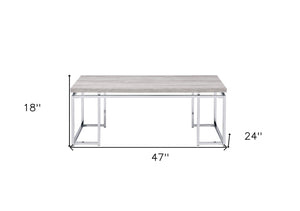Homeroots 47" Stylish Oak And Silver Coffee Table – Modern Wood And Metal Frame Accent For Your Living Room Decor   572209