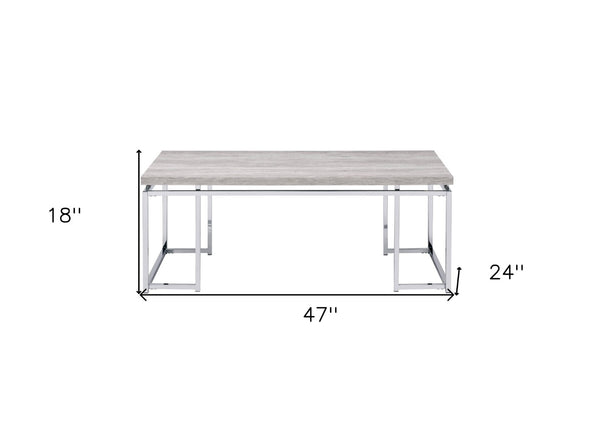 Homeroots 47" Stylish Oak And Silver Coffee Table – Modern Wood And Metal Frame Accent For Your Living Room Decor   572209