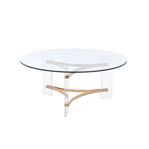 HomeRoots 41" Clear and Gold Round Coffee Table - Chic Acrylic and Brass Design for Modern Living Spaces 572210