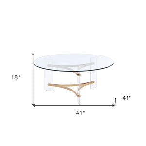 HomeRoots 41" Clear and Gold Round Coffee Table - Chic Acrylic and Brass Design for Modern Living Spaces 572210