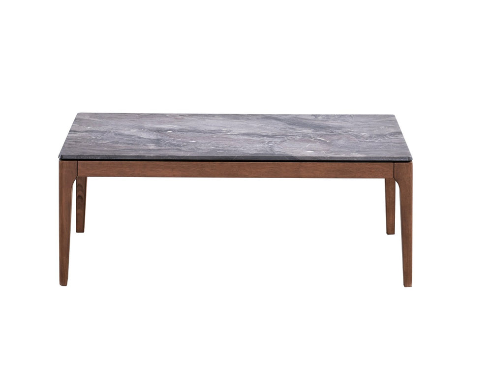 HomeRoots 47" Gray Stone & Walnut Solid Wood Coffee Table – Modern Centerpiece for Living Rooms & Offices 572213