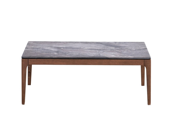 HomeRoots 47" Gray Stone & Walnut Solid Wood Coffee Table – Modern Centerpiece for Living Rooms & Offices 572213