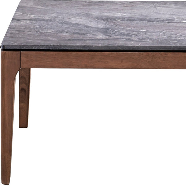 Homeroots 47" Stylish Gray And Walnut Stone Coffee Table - Elegant Solid Wood Design For Modern Living Rooms   572213