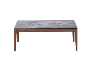 Homeroots 47" Stylish Gray And Walnut Stone Coffee Table - Elegant Solid Wood Design For Modern Living Rooms   572213