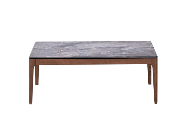 Homeroots 47" Stylish Gray And Walnut Stone Coffee Table - Elegant Solid Wood Design For Modern Living Rooms   572213