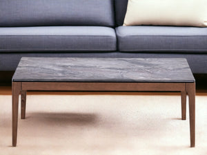 Homeroots 47" Stylish Gray And Walnut Stone Coffee Table - Elegant Solid Wood Design For Modern Living Rooms   572213