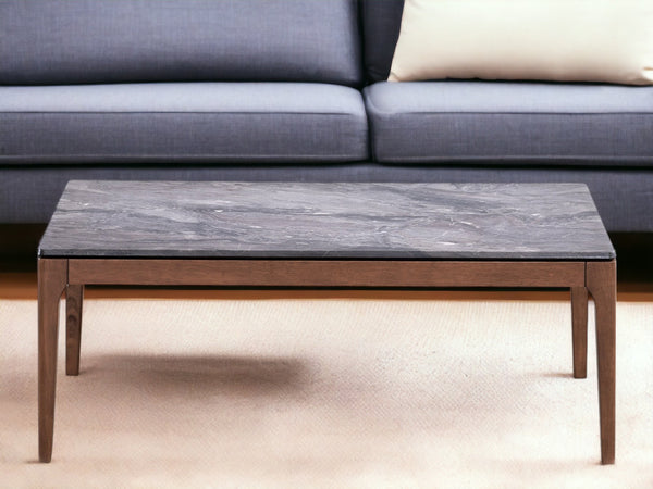 Homeroots 47" Stylish Gray And Walnut Stone Coffee Table - Elegant Solid Wood Design For Modern Living Rooms   572213