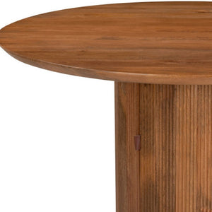 HomeRoots 56" Brown Solid Wood Pedestal Dining Table with Ribbed Texture - Stylish, Durable, Modern Design 572214
