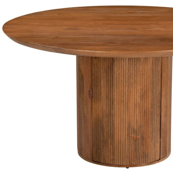 HomeRoots 56" Brown Solid Wood Pedestal Dining Table with Ribbed Texture - Stylish, Durable, Modern Design 572214