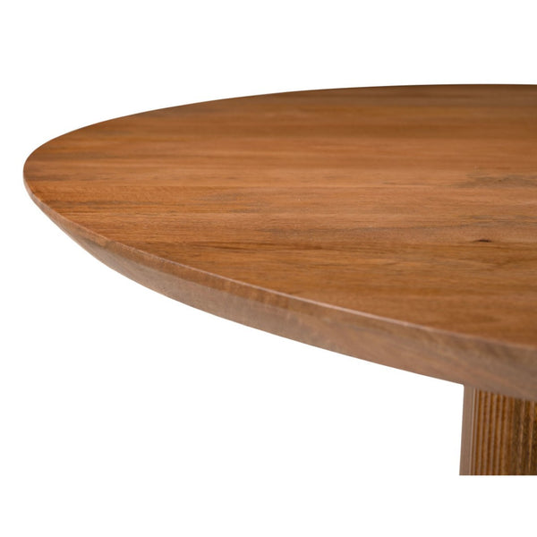 HomeRoots 56" Brown Solid Wood Pedestal Dining Table with Ribbed Texture - Stylish, Durable, Modern Design 572214