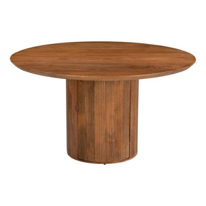 HomeRoots 56" Brown Solid Wood Pedestal Dining Table with Ribbed Texture - Stylish, Durable, Modern Design 572214